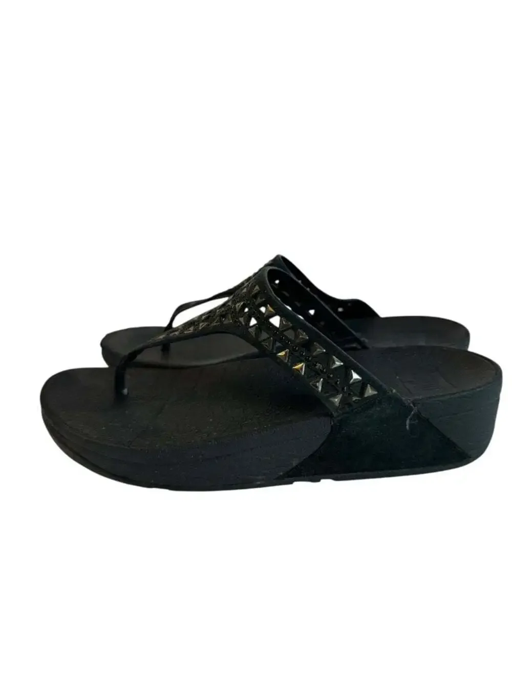 FitFlop Carmel Toe Post Sandals Black Size 6 Studded Comfort Walking Shoes